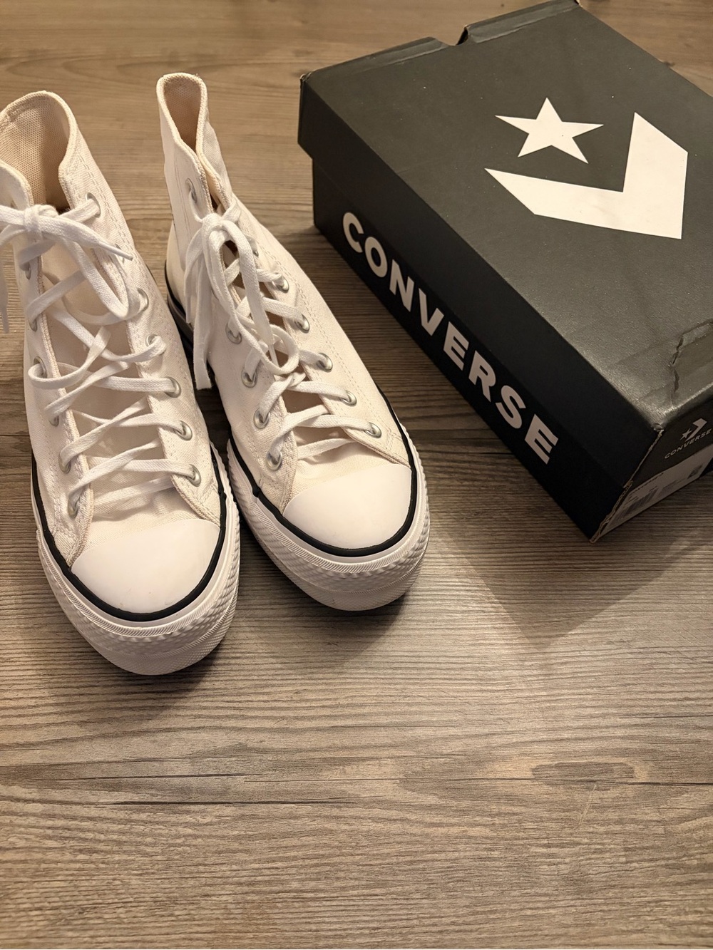 Converse Women’s White High-Top Platform Sneakers with Black Accent
